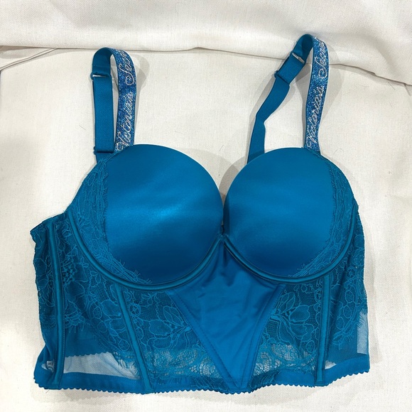 Victoria's Secret Evening Tide Blue Shine Strap Lace Push Up Bra Top 36C - Picture 4 of 7